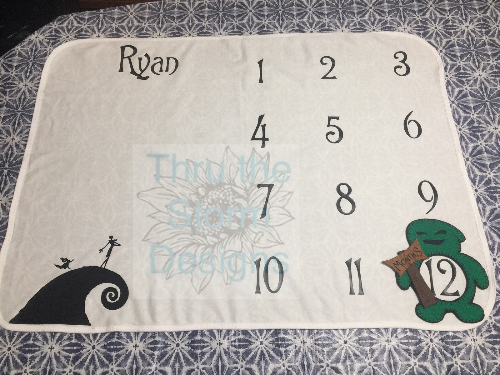 Nightmare Before Christmas Milestone Blanket With Oogie Boogie or Zero Marker for Infants and