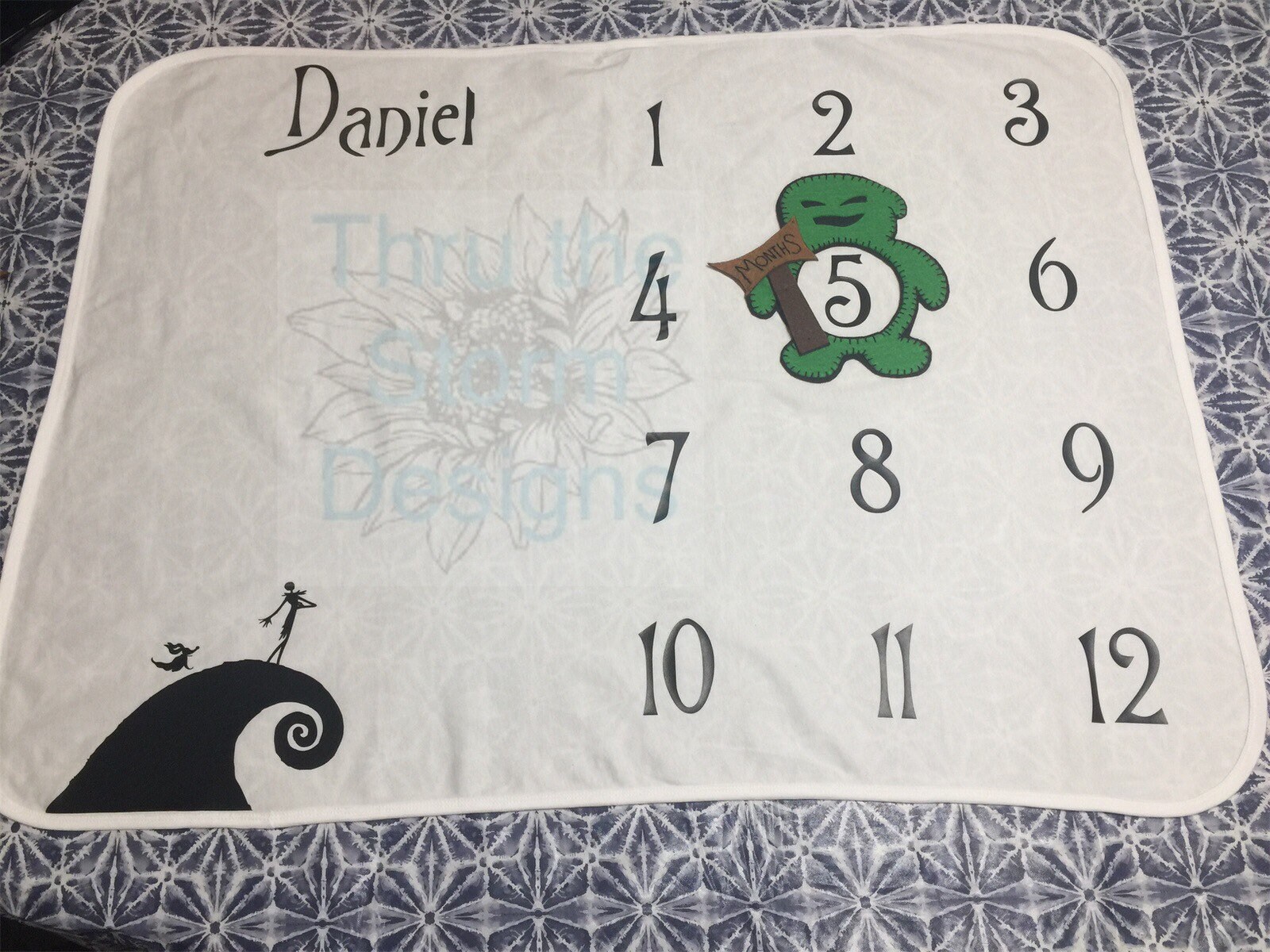 Nightmare Before Christmas Milestone Blanket With Oogie Boogie or Zero Marker for Infants and
