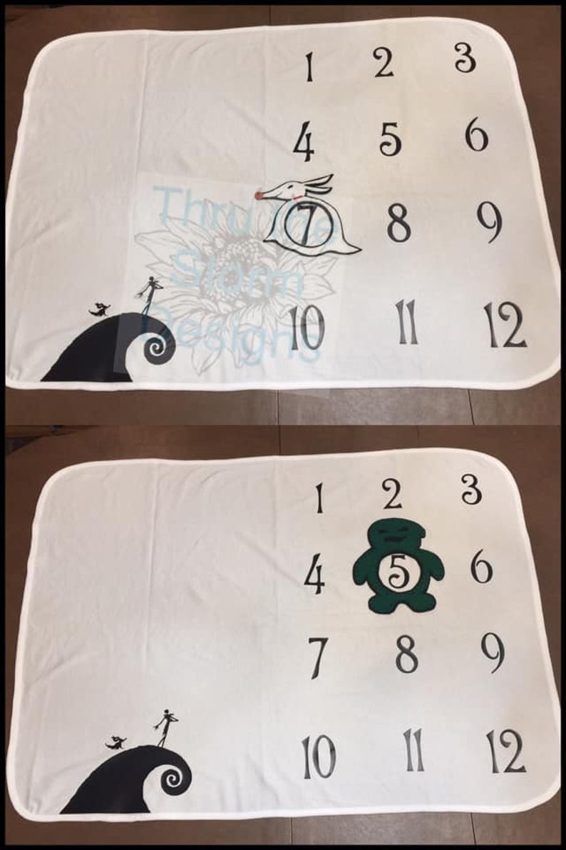 Nightmare Before Christmas Milestone Blanket With Oogie Boogie or Zero Marker for Infants and