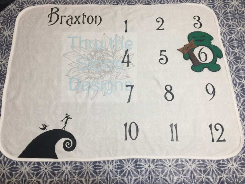 Nightmare Before Christmas Milestone Blanket With Oogie Boogie or Zero Marker for Infants and