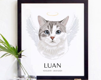 Destash Black and White Cute Angel Kitty Cat with wings and halo Rubber Stamp with Wooden Base