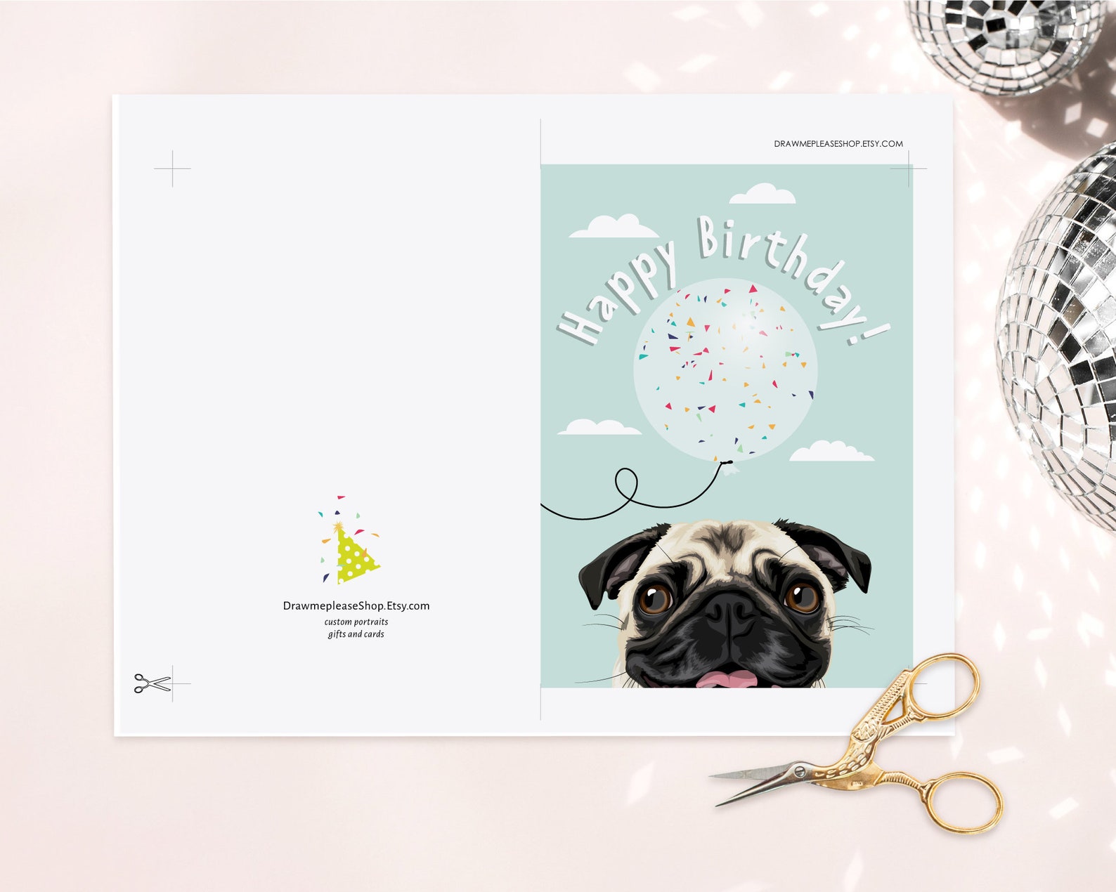 Printable Pug Birthday Card. Funny Pug Card for dog Lovers. | Etsy