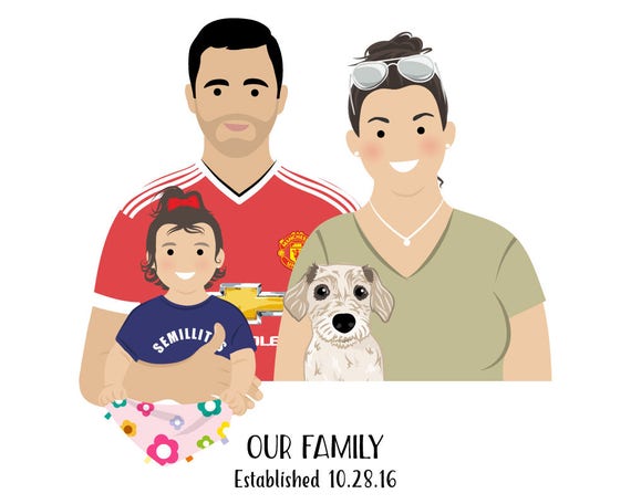 family portrait portrait drawing cartoon portraits etsy