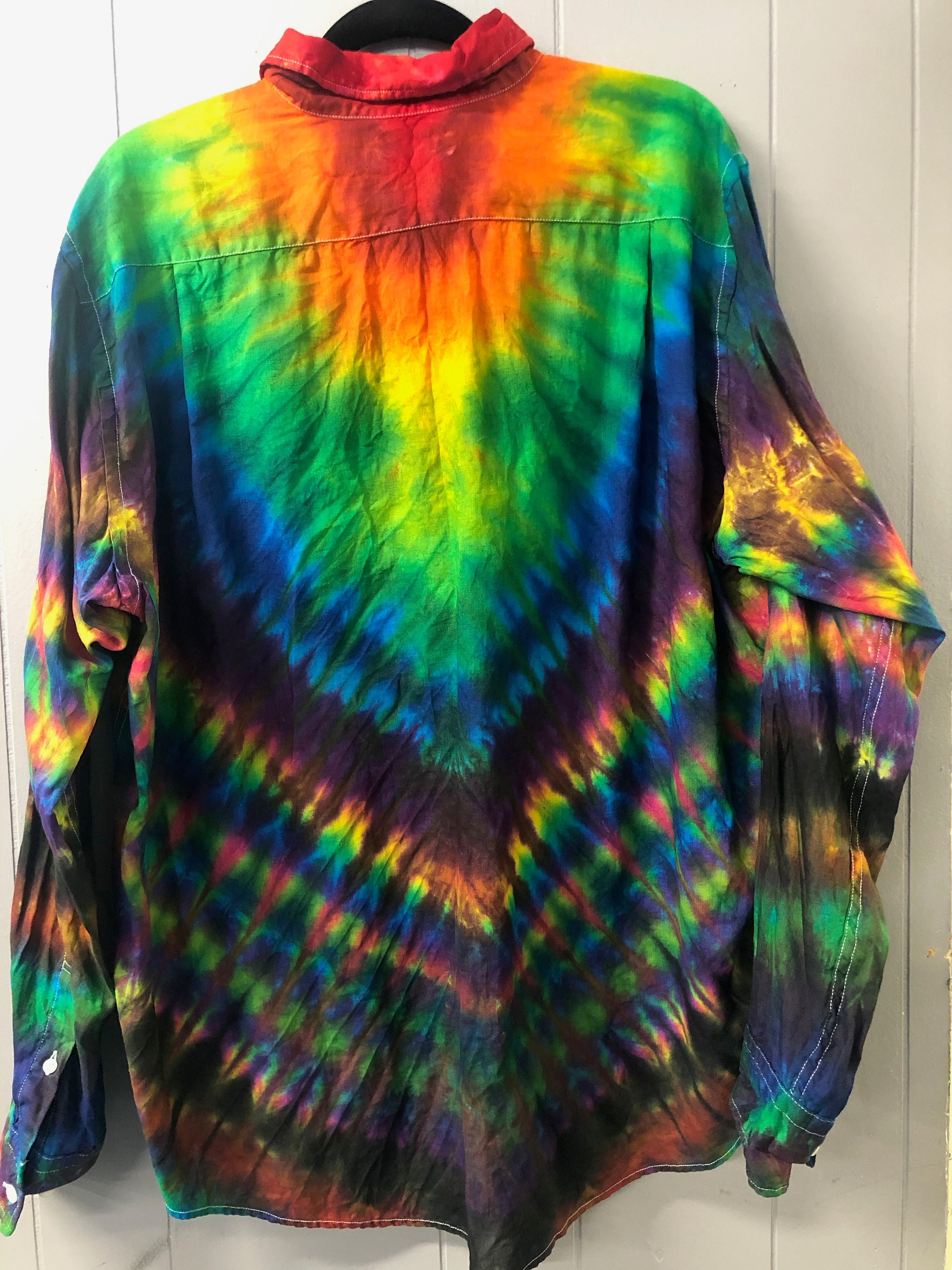 Men's Linen Long Sleeve Tie Dyed Shirt 2XL | Etsy