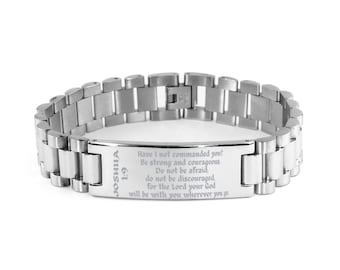 Joshua 1:9, Be Strong And Courageous, Bible Verse Bracelets, Ladder Stainless Steel Bracelet, Engraved Message, Inspirational Jewelry,