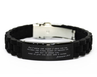 Bible Verse Black Glidelock Clasp Bracelet Jeremiah 29:11 For I Know The Plans I Have For You, Inspirational Bracelet,christian Inspired
