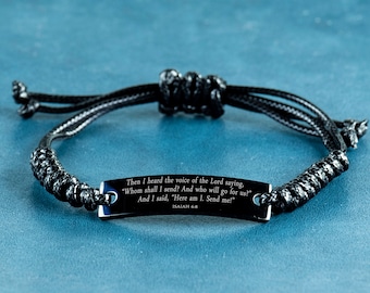 bible Verse Bracelet,black Rope Bracelet,isaiah 6 8,then I Heard The Voice Of The Lord Saying,christian Bracelet,religious