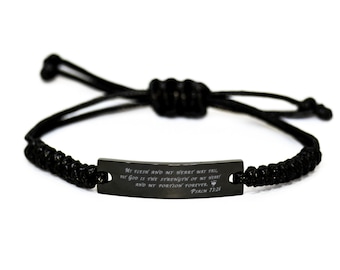 Bibel-Vers-Schwarz-Seil-Armband Psalm 73:26 Mein Fleisch und mein Herz können ausfallen, Inspirationsarmband, christliches inspiriertes Zitat, Schrift