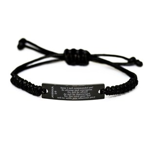 Josué 1:9, Sé fuerte y valiente, Pulseras con versículos bíblicos, Pulsera de cuerda negra, Mensaje grabado, Joyería inspiradora, Regalo cristiano,