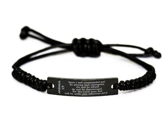 Joshua 1:9, Be Strong And Courageous, Bible Verse Bracelets, Black Rope Bracelet, Engraved Message, Inspirational Jewelry, Christian Gift,