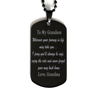 To My Grandson Dog Tag,black Dog Tag Necklace,wherever Your Journey In Life,To Grandson From Grandma,military Dog Tag For Grandson,gift For