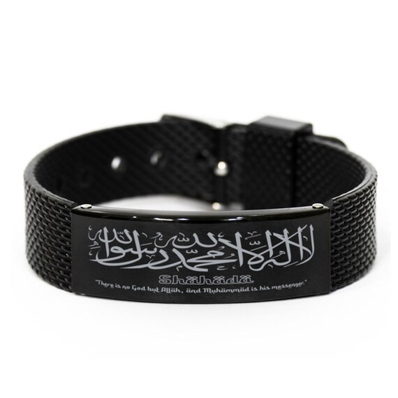 Shahada Verse Black Shark Mesh Bracelet There Is No God But Allah Islamic Verse Arabic Verses Allah Quote Muslim Gift Idea Islamic