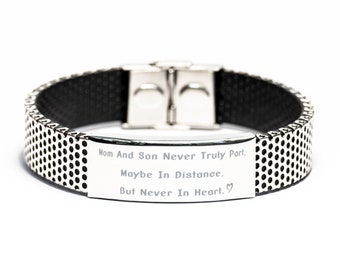 Mom Bracelet,mom And Son Never Truly Part,mother's Day Gift,stainless Steel,text Engraved,mom Gift,mom Jewelry,mom Gift From Child