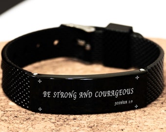 Bible Verse Black Shark Mesh Bracelet,joshua 1:9 Be Strong And Courageous,inspirational Bracelet,christian Inspired Quote