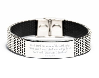bible Verse Bracelet,stainless Steel Bracelet,isaiah 6 8,then I Heard The Voice Of The Lord Saying,christian Bracelet,religious