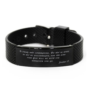 Bible Verse Black Shark Mesh Bracelet Joshua 1:9 Be Strong And Courageous. Do Not Be Afraid; Inspirational Bracelet,christian Inspired