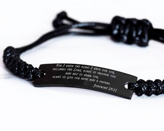 Bible Verse Black Rope Bracelet Jeremiah 29:11 For I Know The Plans I Have For You, Inspirational Bracelet,christian Inspired