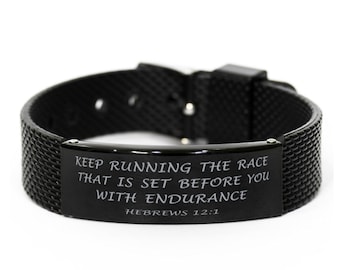 Hebrews 12:1,keep Running The Race That Is Set Before You,it Is Believing He Will,bible Verse Shark Mesh Bracelet,christian