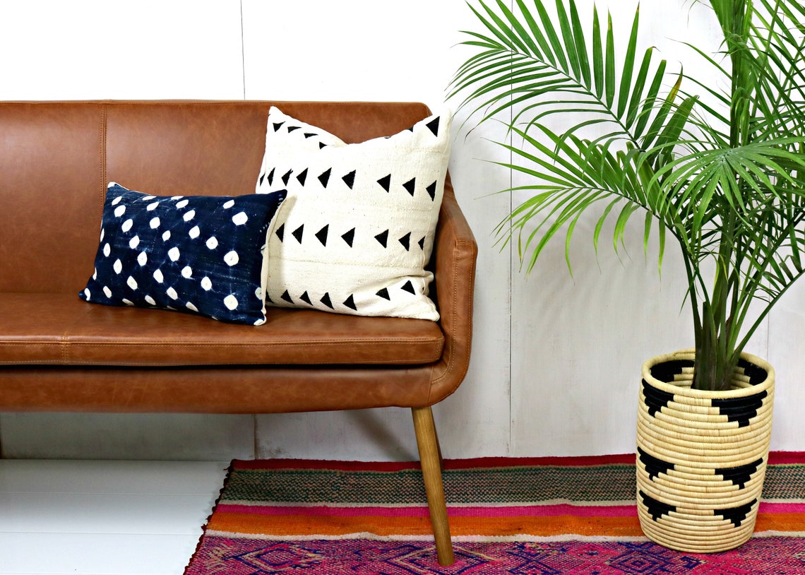 White Mudcloth Pillow Cover with Black Triangles / African Etsy