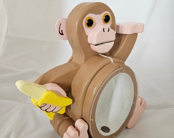 Monkey Bank made from solid wood, in brown, pink and yellow