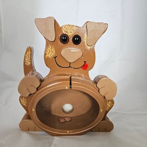 Dog Bank made from solid wood in brown with fun high lights.
