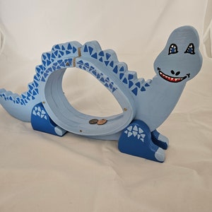 Dinosaur handmade bank from solid wood, Dark and light Blue