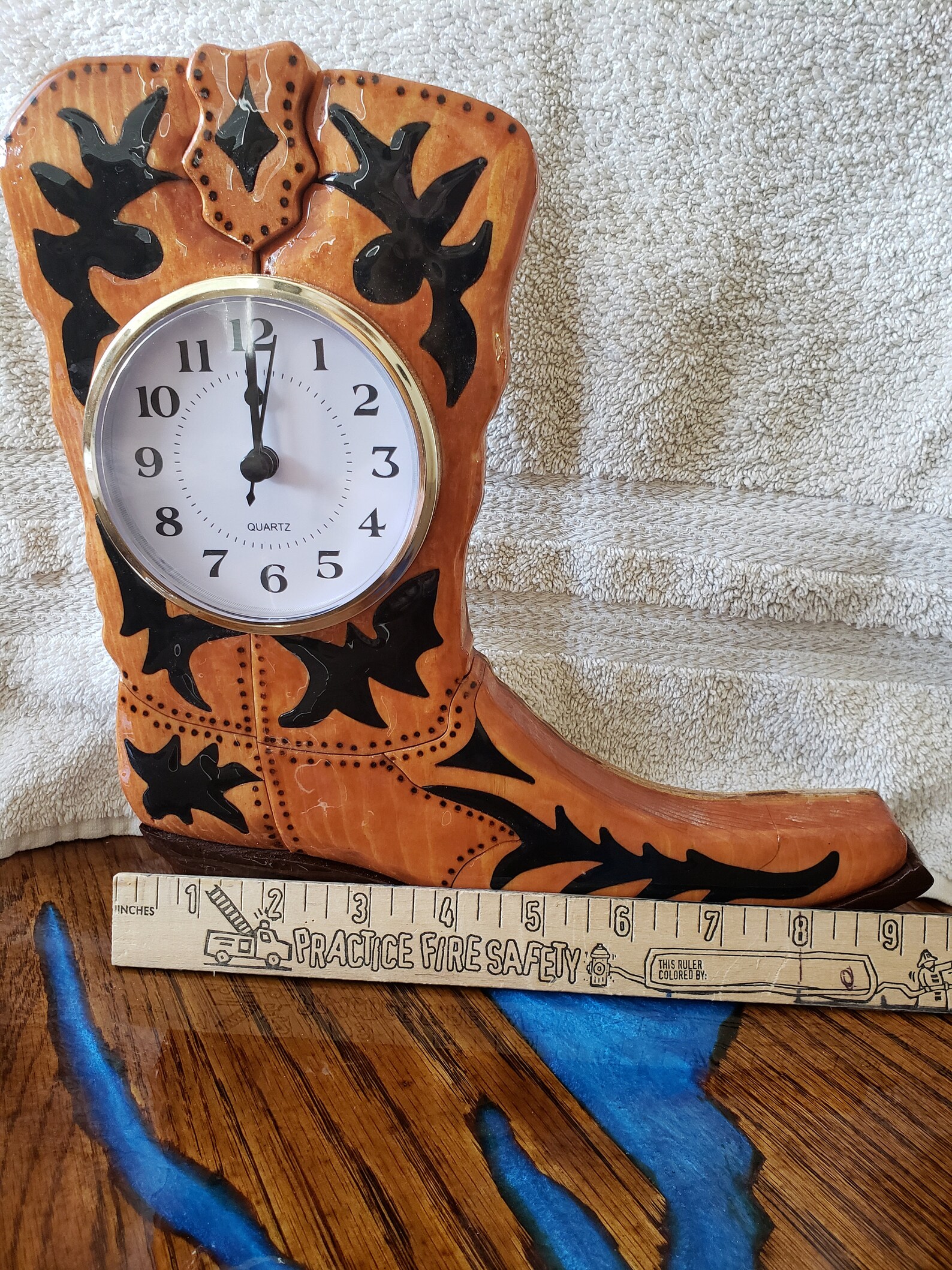 Cowboy Boot Shaped Clock in Light Brown and Black Solid Wood Etsy