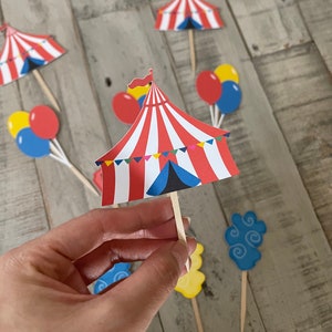 Carnival Cupcake Toppers: Circus Party Decorations (Set of 12)