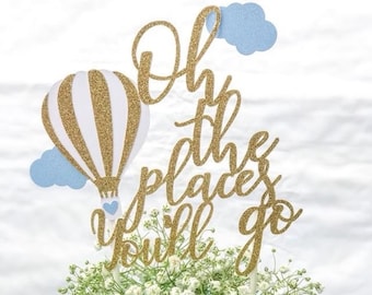Gold Glitter Hot Air Balloon Cake Topper: Baby Shower Adventures