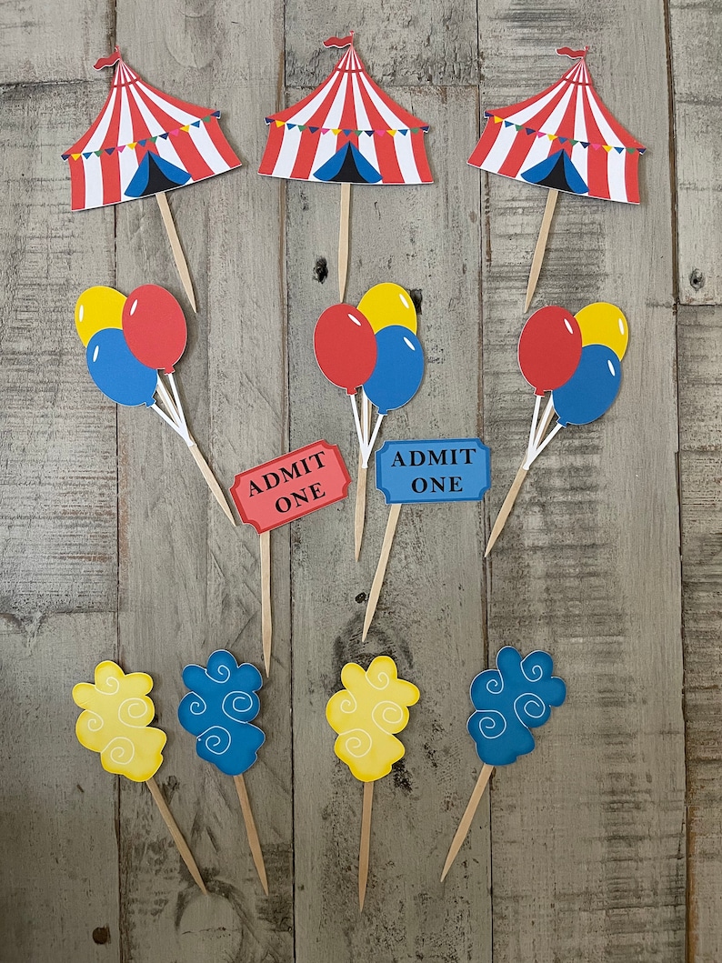 Carnival cupcake toppers, circus cupcake toppers, carnival party decor image 2