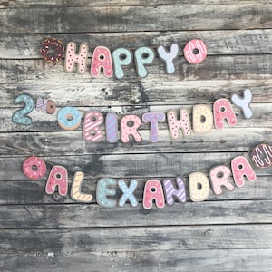 Happy birthday donut banner, girl donut banner, donut party, donut party decorations