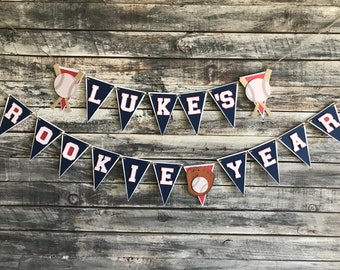 Personalized Baseball Rookie of the Year Banner: Navy, Red & White