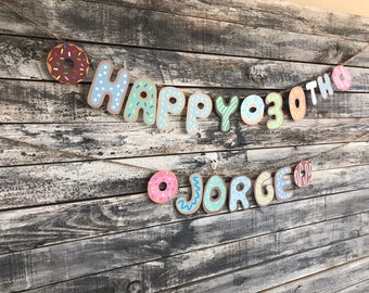 Personalized Donut Birthday Banner, Donut Party Decor
