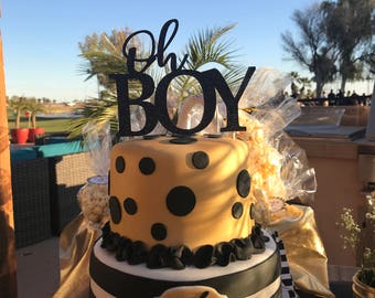 Glittery Oh Boy Cake Topper: Baby Shower Decoration