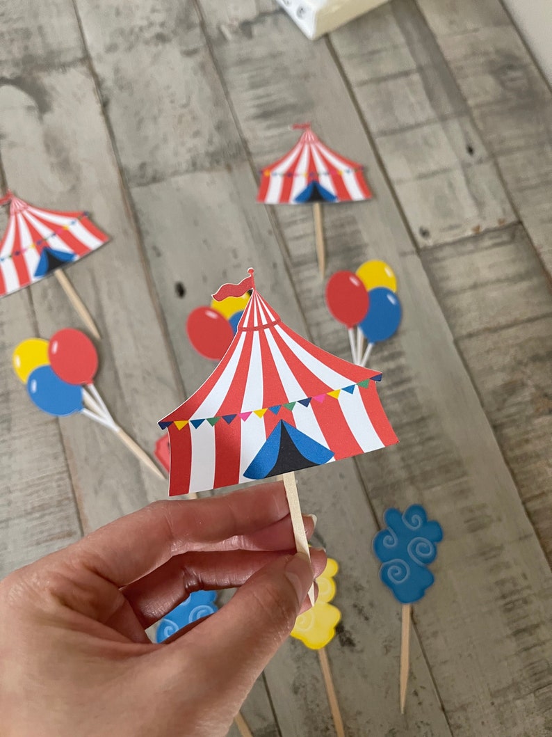 Carnival cupcake toppers, circus cupcake toppers, carnival party decor image 1