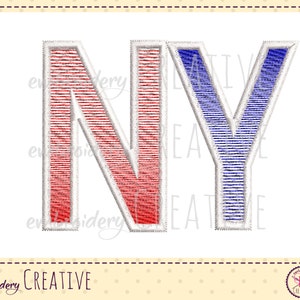 May include: Embroidered applique letters "NY" in red, white, and blue. The "N" is red and white with a white outline. The "Y" is blue and white with a white outline.