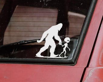 Bigfoot Alien Decal: Sasquatch UFO Sticker - yeti Car, Laptop, van