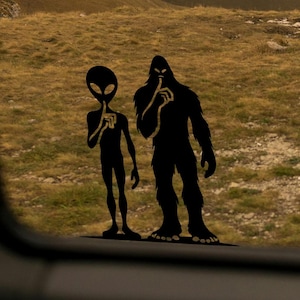 Bigfoot and Alien Vinyl Decal: yeti Sasquatch Car Window Sticker
