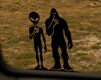 Bigfoot and Alien Vinyl Decal: yeti Sasquatch Car Window Sticker