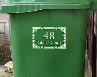decalque de lixeira com rodas, adesivo de lixeira, número de lixeira com rodas, decalques de endereço, números de casa, adesivo de nome de rua, decalque personalizado art déco