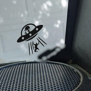 alien ufo abduction easter egg decal, small sticker for car windshield or mirror, removable sticker, windscreen decal, tiny hidden decals