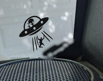 alien ufo abduction easter egg decal, small sticker for car windshield or mirror, removable sticker, windscreen decal, tiny hidden decals