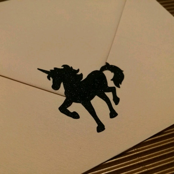 20 glitter unicorn stickers, black silver or gold glitter fantasy stickers, envelope seals for creative invitations, perfect envelope seal