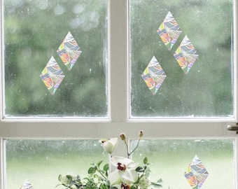 15 rhombus suncatcher, diamond window decal, rainbow maker, suncatcher for window, geometrical rainbow suncatcher sticker