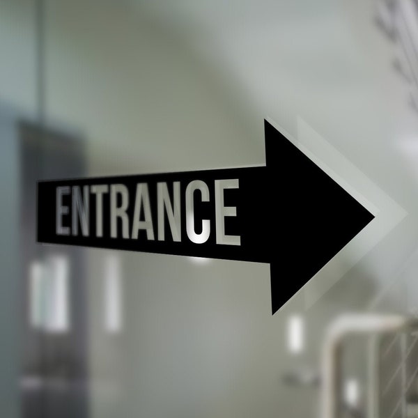 Entrance arrow decal, entrance direction sticker, pointing arrow window sticker, shot entrance sign, store door arrow, entrance sticker.