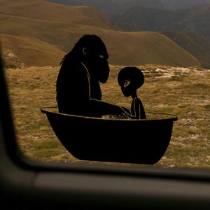 Bigfoot Alien Decal: Sasquatch and alien having a bath Sticker - yeti Car, Laptop, Van