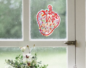 tumbona de fresa, calcomanía de la ventana de la cocina de fresa, fabricante de arco iris, tumbona para la ventana, pegatina del cazador de sol arco iris, ventana de la fruta se aferran