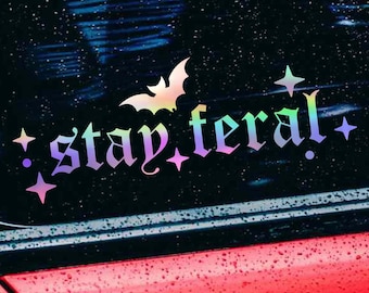 stay feral decal, car mirror sticker, goth bat removable vinyl decal for car, laptop, water bottle, bumper stickers, spooky gothic decal