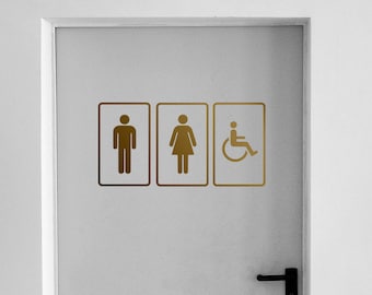 Set of 3 restroom sign decals, toilet sign, bathroom sign, restroom door decal, man and woman sign, wc sign, wc decal, toilet sticker