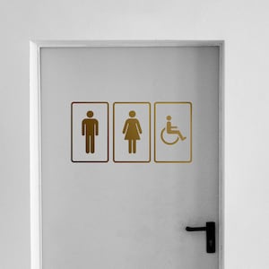 Set of 3 restroom sign decals, toilet sign, bathroom sign, restroom door decal, man and woman sign, wc sign, wc decal, toilet sticker
